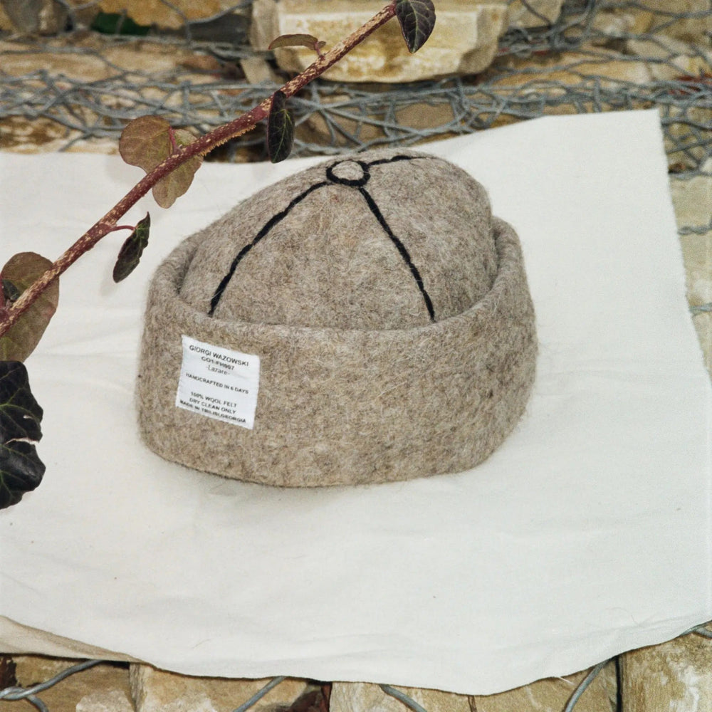 Detailed view of Ash hatâ€™s craftsmanship and minimalist design