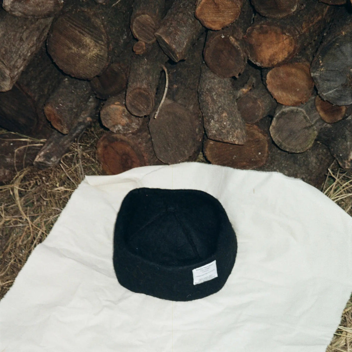 Detailed view of Obsidian hatâ€™s stitching and wool craftsmanship