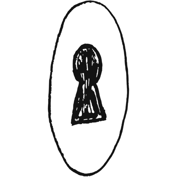 Ink drawing of a keyhole inside an oval